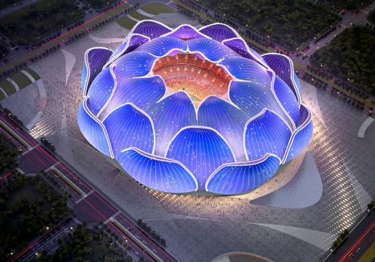 El diseño de loto fue elegido ya que es una flor tradicional china y fue conceptualizado por el diseñador Hasan A. Syed, con sede en Shanghai.