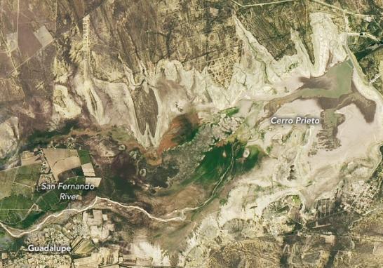 La presa Cerro Prieto, en el año 2022. Foto: NASA.