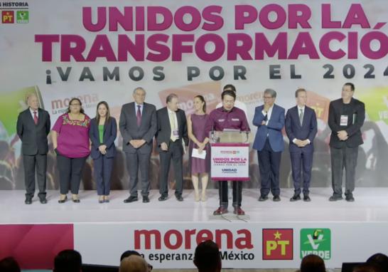 Mario Delgado, presidente nacional de Morena durante el anuncio de los resultados del proceso interno del partido rumbo a las elecciones presidenciales de 2024. Foto EE: Especial / Captura de Video