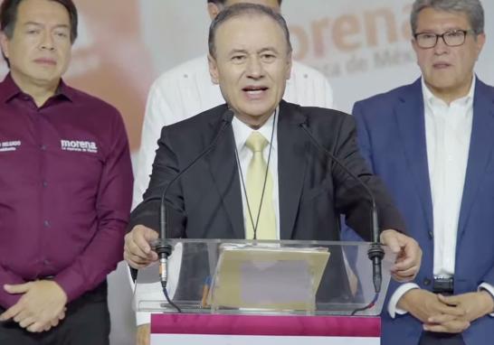 Alfonso Durazo, presidente del Consejo Nacional de Morena dio a conocer los resultados del proceso interno. Foto EE: Especial / Captura de video