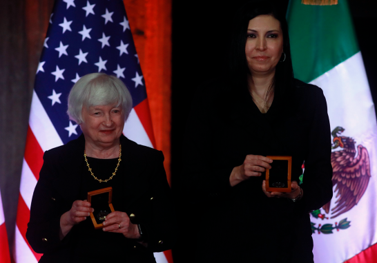 Janet Yellen, secretaria del Tesoro de Estados Unidos y Victoria Rodríguez Ceja, gobernadora del Banco de México. Foto EE: Eric Lugo