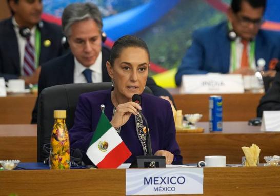 La presidenta mexicana propuso en el G20 establecer un fondo para destinar el 1% del gasto militar de los países para llevar a cabo un programa de reforestación