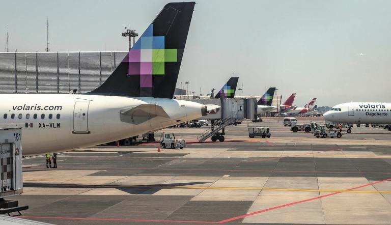 Mexico City, Mexico, August 2., 2019, International airport Benito Juarez of the Mexican capital, various planes parked at terminal one