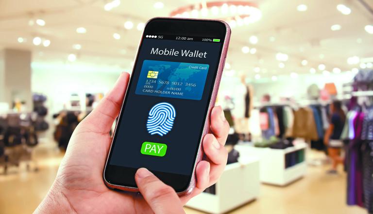 Digital,Mobile,Wallet,Concept.hands,Holding,Mobile,Phone,On,Blurred,Fashion