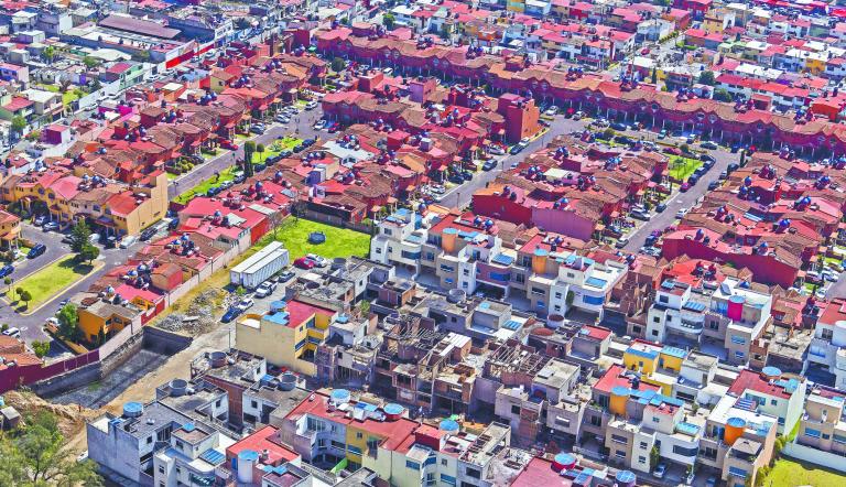 aerial view of apartment buildings of middle class urban living zone within the mexico city metropolitan area
