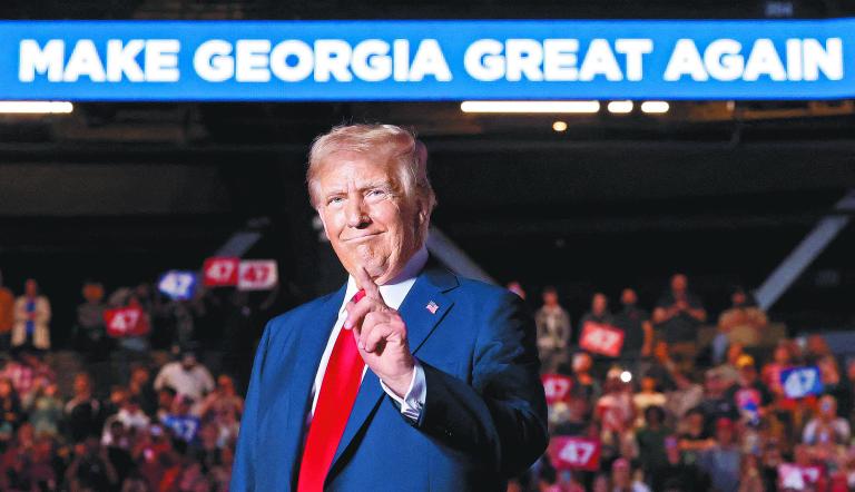 Republican presidential nominee former U.S. President Donald Trump attends a campaign rally at McCamish Pavilion, in Atlanta, Georgia, U.S., October 28, 2024. REUTERS/Brendan McDermid
