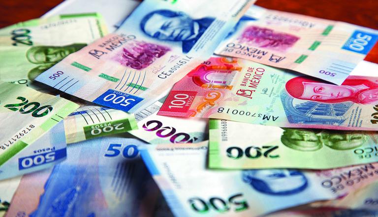 new bank notes of mexican peso background. 100, 200, 500, 1000 pesos