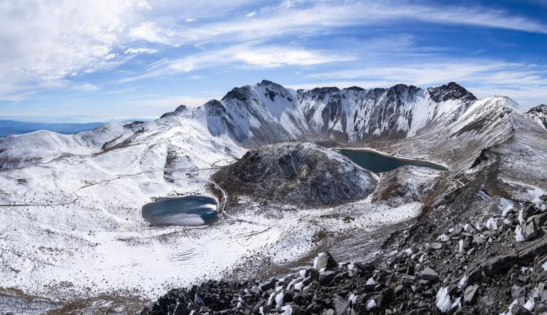 View over the crater from the peak of Nevado de Toluca Volcano in Mexico