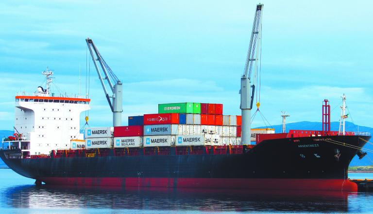Ushuaia, Argentina - 6th Jan 2020: Cargo ship at Ushuaia harbor.