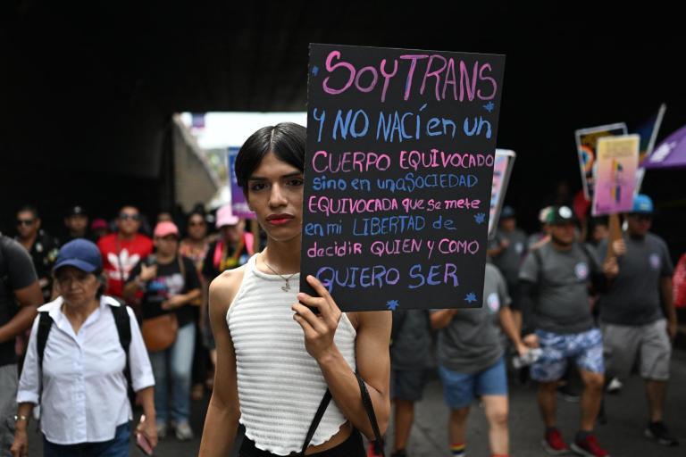 Miembros de la comunidad LGBTIQ participan en una marcha exigiendo una Ley de Identidad de Género en el Día Internacional contra la Homofobia, la Transfobia y la Bifobia.