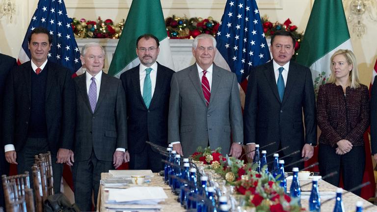 Alberto Elias Beltran, Jeff Sessions, Luis Videgaray, Rex Tillerson, Miguel Osorio, Kirstjen Nielsen - From left; Mexico