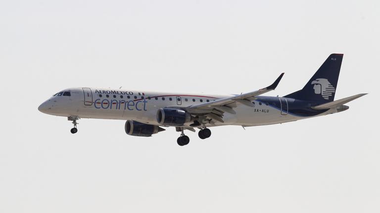 Aeromexico Connect Embraer ERJ-190LR aircraft prepares to land at Benito Juarez International Airport in Mexico City - An Aeromexico Connect Embraer ERJ-190LR aircraft prepares to land at Benito Juarez International Airport in Mexico City, Mexico January 10, 2018. Picture taken January 10, 2018. REUTERS/Daniel Becerril