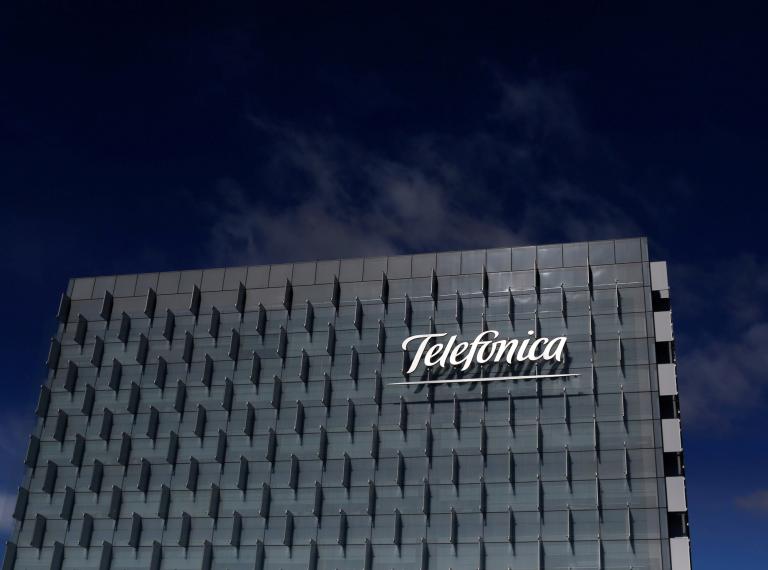 FILE PHOTO: Logo of Spain's Telefonica is seen on its headquarters outside Madrid - NARCH/NARCH30