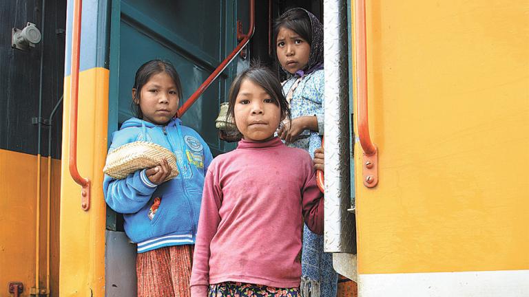 En la zona de las Barrancas del Cobre, se observan a niños indígenas que venden artesanías de palma entretejida en puestos improvisados a lo largo del camino que recorren los turistas.