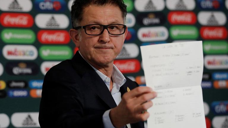 Mexico coach Juan Carlos Osorio shows his provisional list of 28 players selected to play in the upcoming 2018 FIFA World Cup in Russia, during a news conference, in Mexico City - Mexico coach Juan Carlos Osorio shows his provisional list of 28 players selected to play in the upcoming 2018 FIFA World Cup in Russia, during a news conference, in Mexico City, Mexico May 14, 2018. REUTERS/Henry Romero