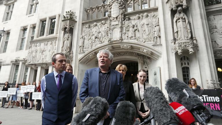 Northern Ireland Human Rights Comissioner Les Allamby delivers a statement in front of the Supreme Court in London, Thursday, June 7, 2018. Britain’s Supreme Court on Thursday criticized Northern Ireland’s strict anti-abortion laws but dismissed a legal challenge. (AP Photo/Frank Augstein)