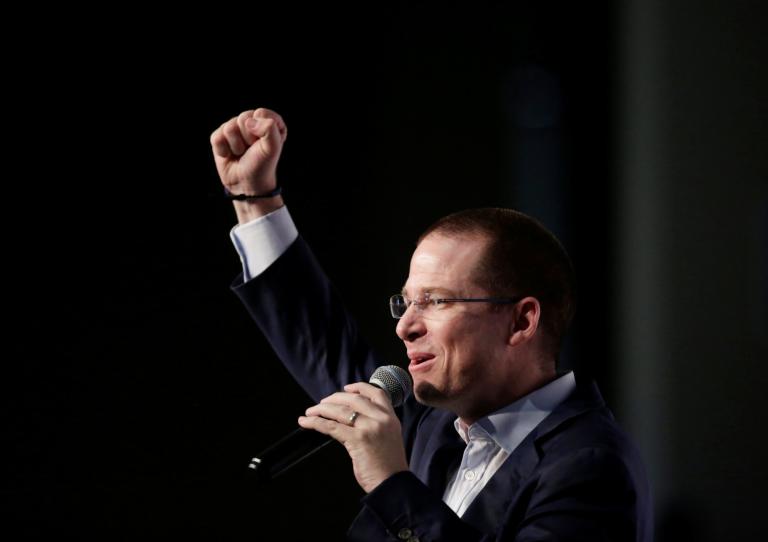 Ricardo Anaya, presidential candidate for the PAN addresses the audience during a meeting with business people in Monterrey