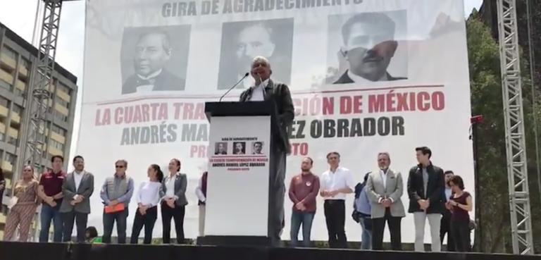 López Obrador, durante su mitin en la Plaza de las Tres Culturas el 29 de septiembre de 2018. Foto EE: Jorge Monroy