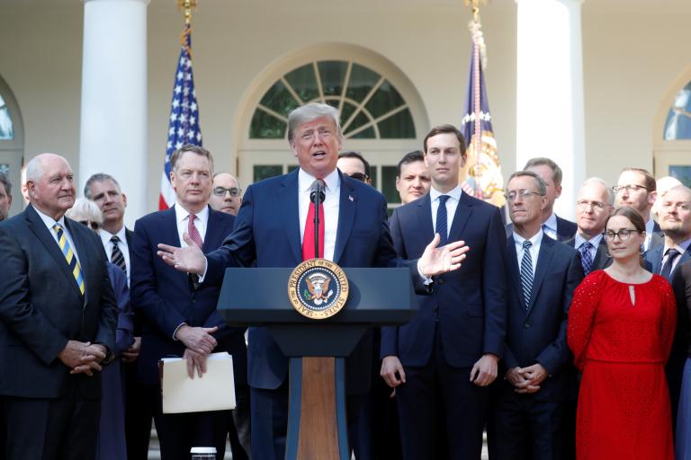 U.S. President Trump discusses trade deal in the Rose Garden of the White House in Washington