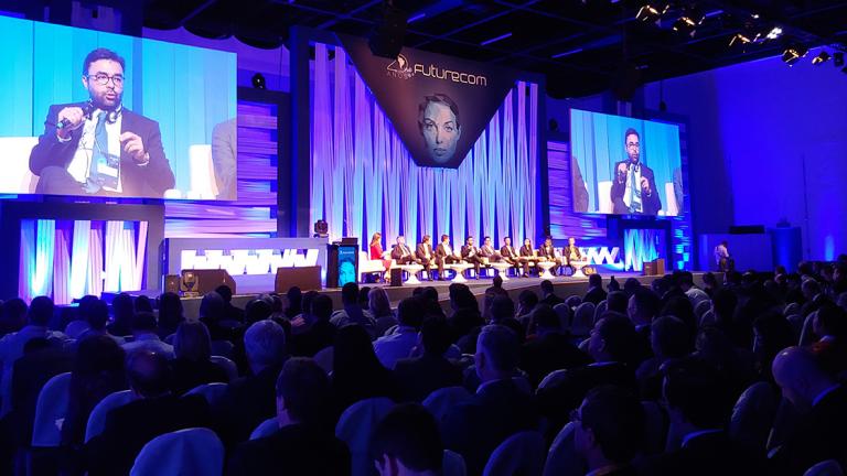 Foto EE: Gabriel Contreras, presidente del IFT, durante su participación en Futurecom 2018. Contreras dictó la primera keynote de este año en el foro de telecomunicaciones de Sao Paulo. 