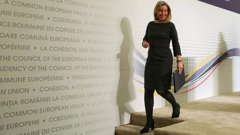 Informal meeting of EU foreign ministers in Bucharest - European Union high representative for foreign affairs and security policy Federica Mogherini walks after a news conference at the informal meeting of the European Union foreign ministers in Bucharest, Romania, January 31, 2019.  Inquam Photos/Octav Ganea via REUTERS  THIS IMAGE WAS PROVIDED BY A THIRD PARTY. ROMANIA OUT. - ROUOUT 3TP