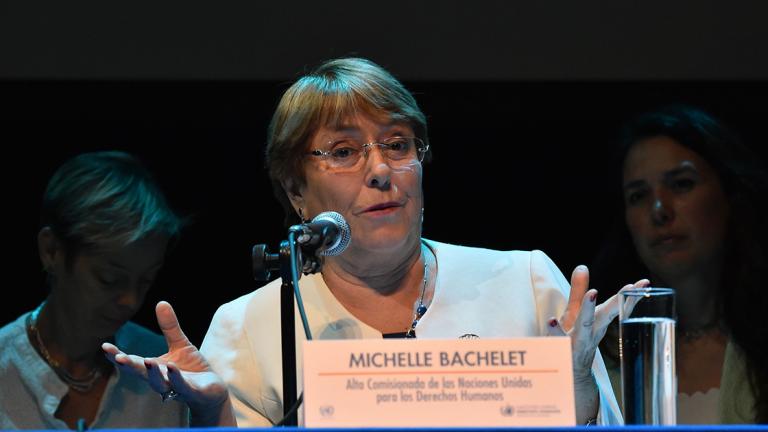 UN human rights chief Michelle Bachelet speaks during a press conference in Mexico City on April 9, 2019. - The UN