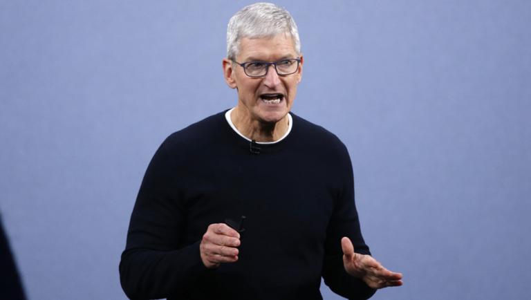 CEO Tim Cook speaks at an Apple event at their headquarters in Cupertino