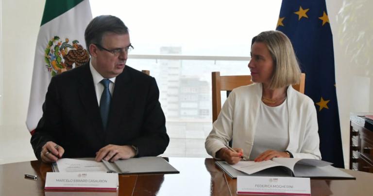 Federica Mogherini, representante de la Unión Europea para Asuntos Exteriores y Política de Seguridad, se reunió con el canciller Marcelo Ebrard. Foto EE: Cortesía / Twitter @m_ebrard