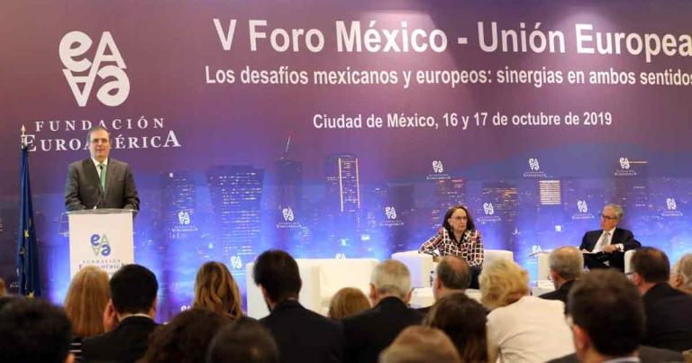 El canciller Marcelo Ebrard inauguró el V Foro México-Unión Europea convocado por la Fundación Euroamérica. Foto EE: Cortesía SRE