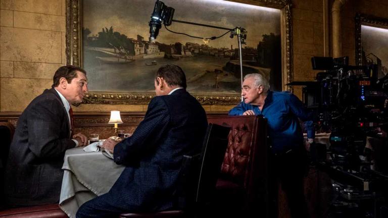 Robert De Niro, Joe Pesci y Martin Scorsese durante el rodaje de "The Irishman". Foto: Cortesía Netflix 