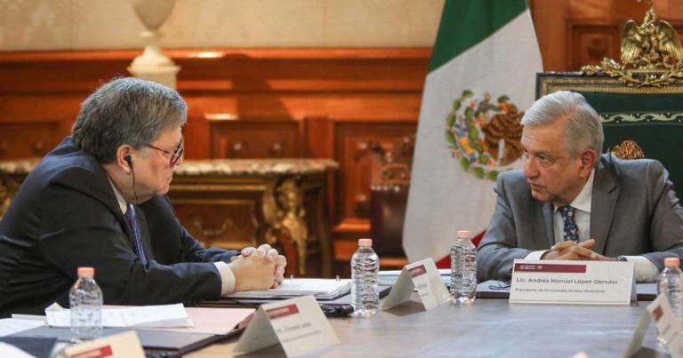 El presidente Andrés Manuel López Obrador se reunió con el fiscal general de Estados Unidos, William Barr. Foto EE: Cortesía Presidencia de México