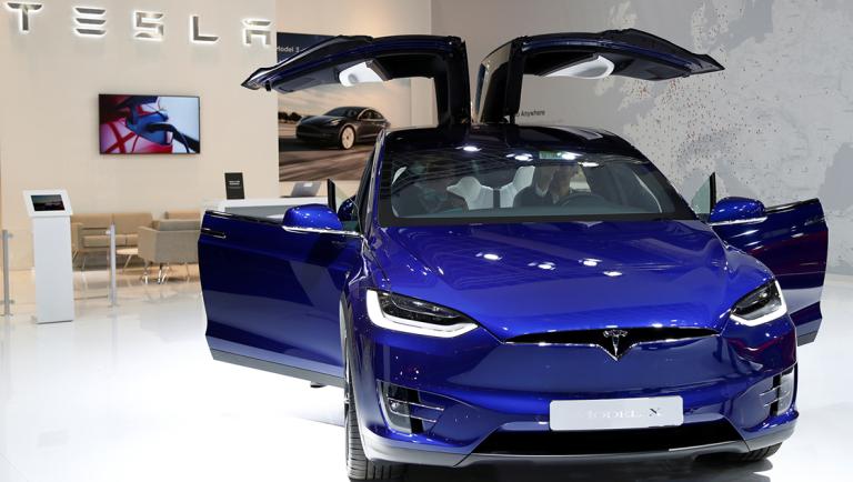 A Tesla Model X electric car is seen at Brussels Motor Show