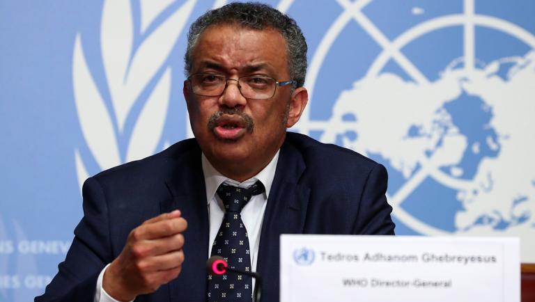 Director-General of the World Health Organization (WHO) Tedros Adhanom Ghebreyesus speaks during a news conference on the situation of the coronavirus at the United Nations, in Geneva