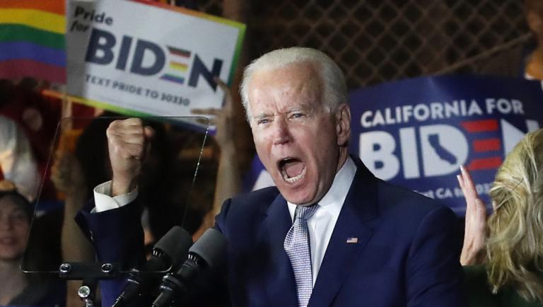 Supporters of Democratic U.S. presidential candidate and former Vice President Joe Biden arrives to speak at his Super Tuesday night rally in Los Angeles, California, U.S.