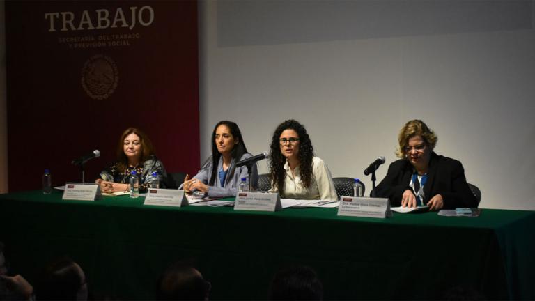 Carolina Ortiz Porras, titular de la Profedet; Mónica Maccise, titular del Conapred; Luisa María Alcalde Luján, titular de la STPS; Nadine Flora Gasman Zylbermann, presidenta del Instituto Nacional de las Mujeres. Foto EE: Cortesía @STPS_mx