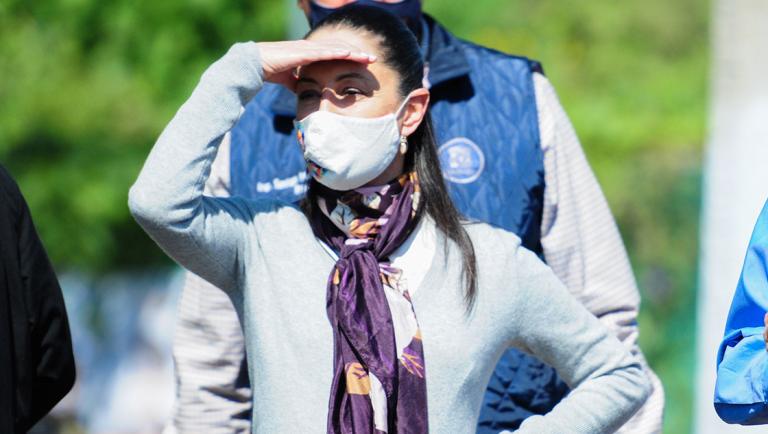 Claudia Sheinbaum observa el avance de las obras en el R�o Santiago.