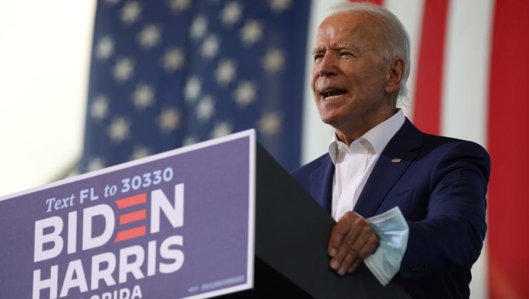 U.S. Democratic presidential candidate Joe Biden delivers remarks during a voter mobilization event, at Miramar Regional Park in Miramar, Florida, U.S., October 13, 2020.  REUTERS/Tom Brenner