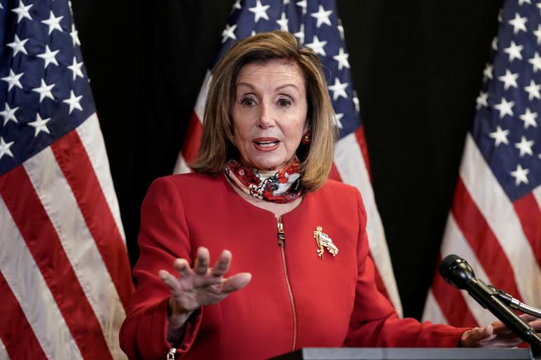 U.S. Speaker of the House Nancy Pelosi (D-CA) talks to reporters about Election Day results in races for the House of Representatives, at Democratic National Committee headquarters on Capitol Hill in Washington