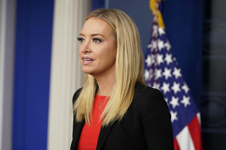 White House Press Secretary Kayleigh McEnany speaks to reporters at the White House in Washington