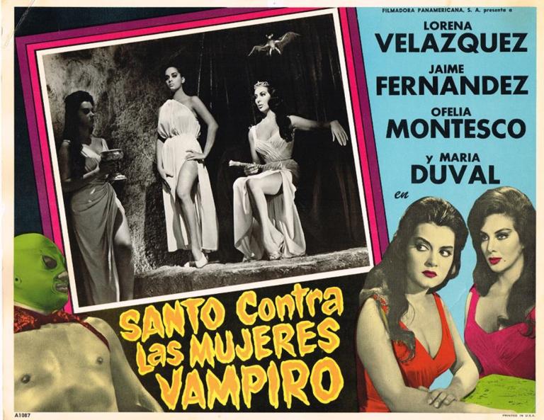 Póster promocional de la película El Santo contra las mujeres vampiro, musicalizada por Raúl Lavista en 1962.