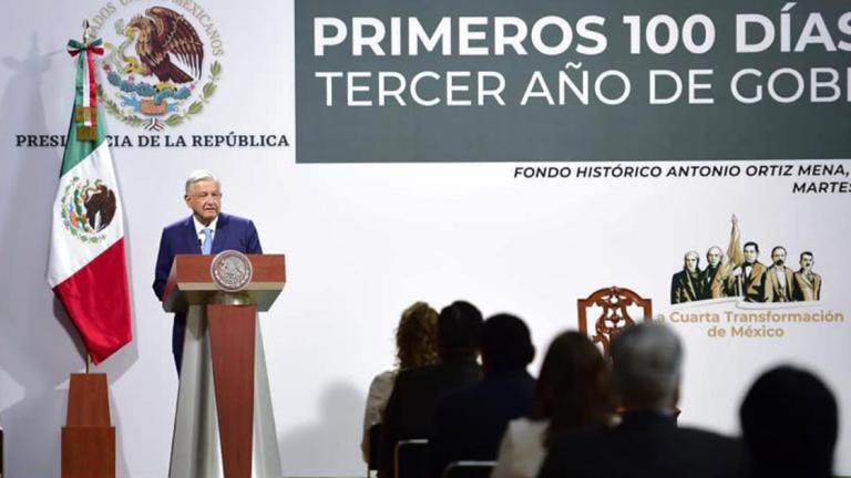 El presidente Andrés Manuel López Obrador ofrece su informe sobre los primeros 100 días del tercer año de gobierno. Foto EE: Cortesía Presidencia de México