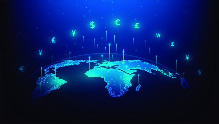 The symbol of the global currency exchange network