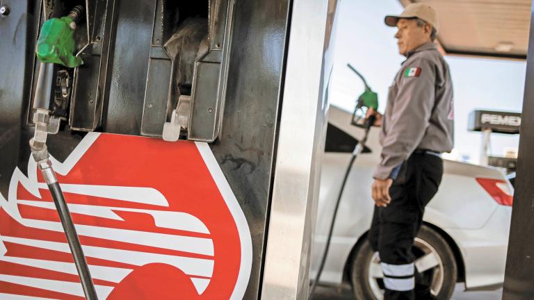 The logo of Mexican state oil company Pemex is pictured at a gas station in Ciudad Juarez