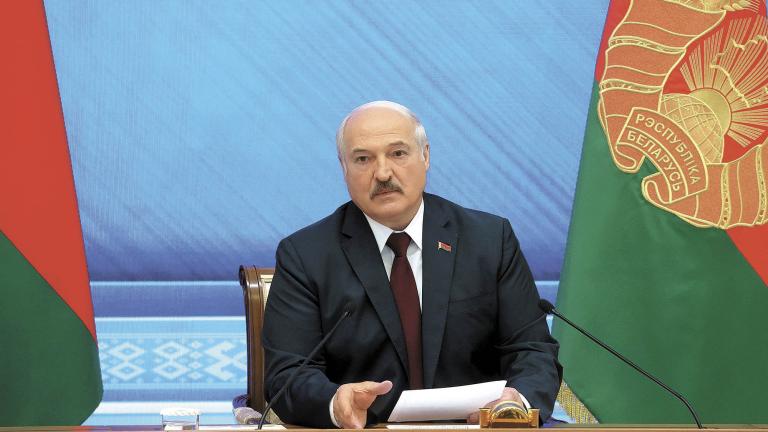 Belarusian President Alexander Lukashenko holds a news conference in Minsk