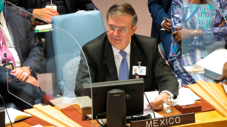 Marcelo Ebrard, secretario de Relaciones Exteriores, participó en la sesión del Consejo de Seguridad sobre cambio climático en la ONU. Foto EE: Cortesía SRE