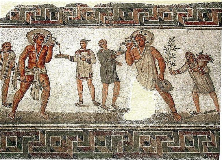 Mosaico romano de Dougga que representa a unos esclavos. Pascal Radigue / Wikimedia Commons, CC BY-SA.