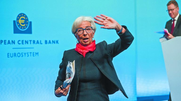 President of the European Central Bank (ECB) Christine Lagarde addresses a news conference in Frankfurt