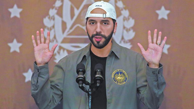 El Salvador's President Nayib Bukele speaks at a news conference before casting his vote during the municipal and parliamentary elections in San Salvador, El Salvador, February 28, 2021. REUTERS/Jose Cabezas