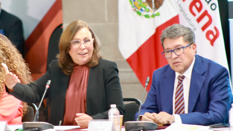 Rocío Nahle, titular de la Sener, participó en la reunión plenaria de los senadores de Morena. Foto EE: Cortesía / Twitter @OvidioPeraltaS