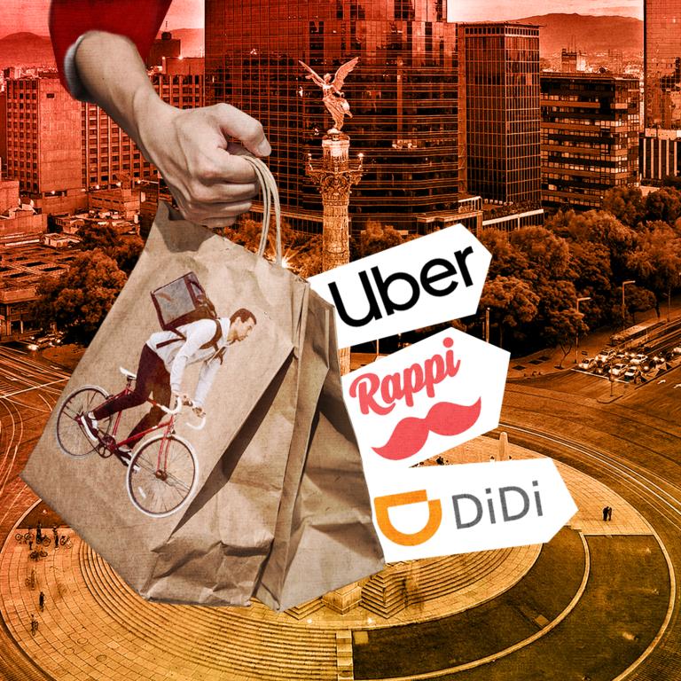 Los repartidores de aplicaciones como Rappi, Uber y Didi presentaron un amparo ante la SCJN por la entrada en vigor del artículo 307 TER del Código Fiscal de la CDMX. Ilustración EE: Nayelly Tenorio